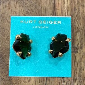 Kurt Geiger Dark Green Faceted Crystal Gold Prong Studs
